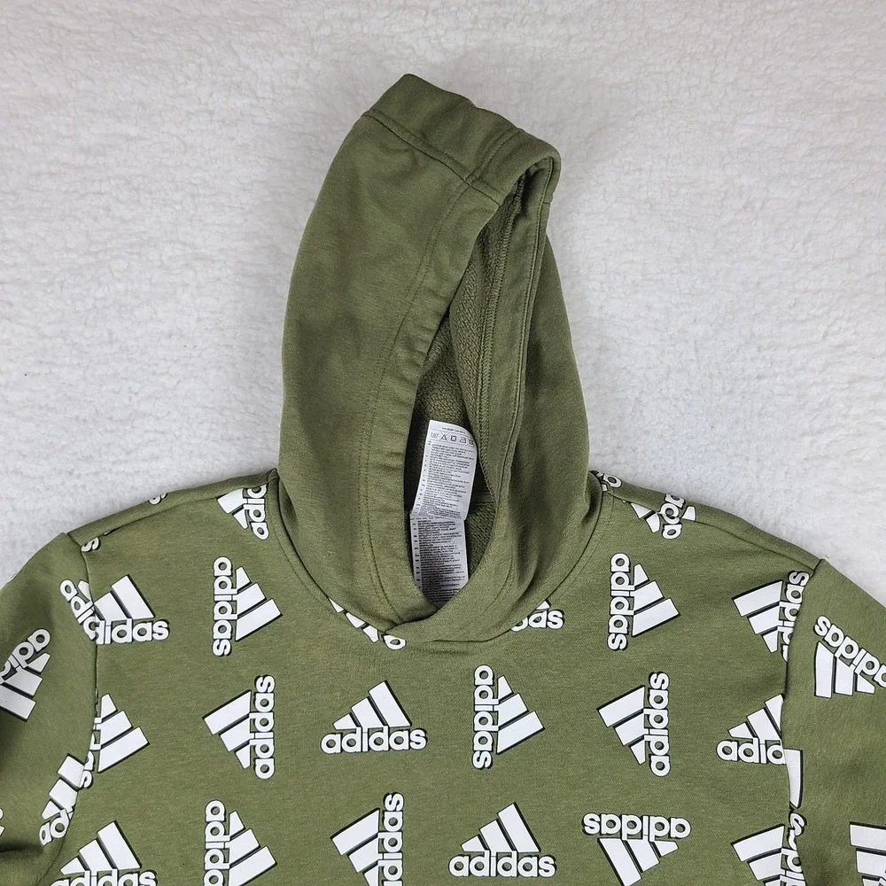 Adidas Hoodie Mens Large Olive‎ Green Spell Out Activewear Cotton Blend